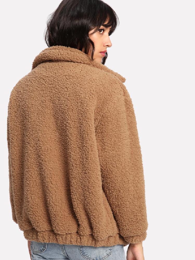 Dual pocket faux fur jacket back view